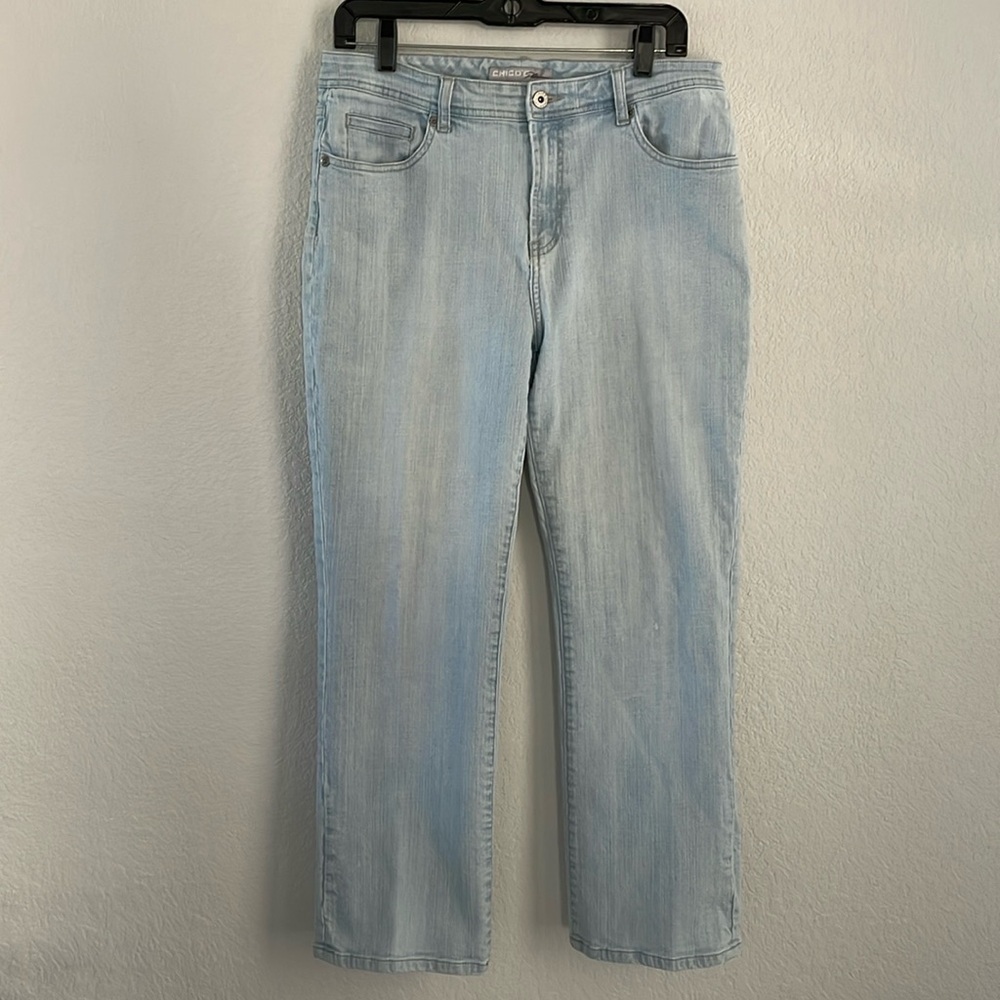 Chico’s 1.5 Platinum Quartz Straight Leg Light Wash Jeans Size 10P